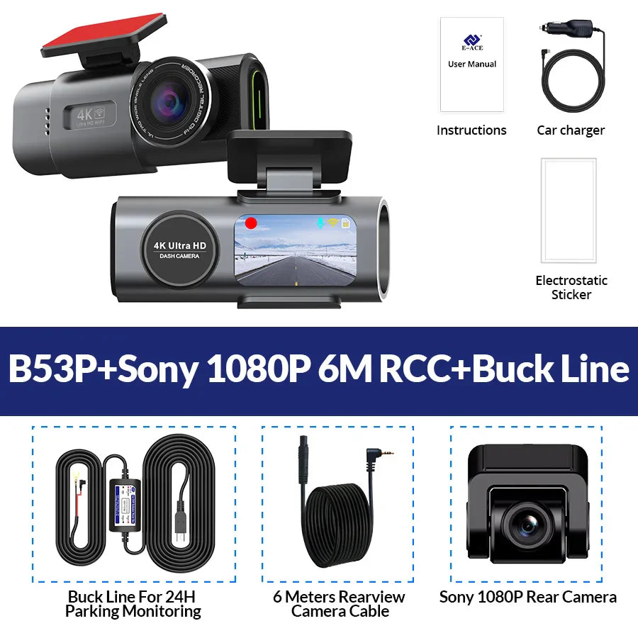Acceo 4K UHD Dash Cam B53P-6M Rc-Bl