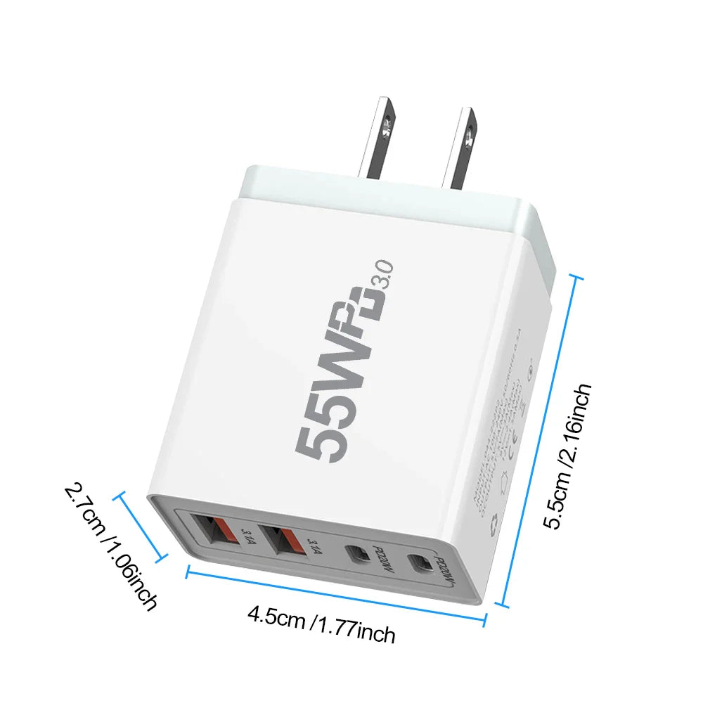 High-Efficiency Quick Charge 3.0 USB Wall Charger with International Plugs for Type C Devices