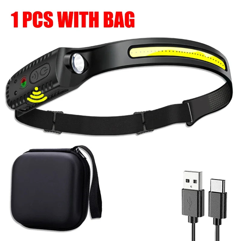 KDULIT USB Rechargeable LED Sensor Headlamp 1Pcs With Bag
