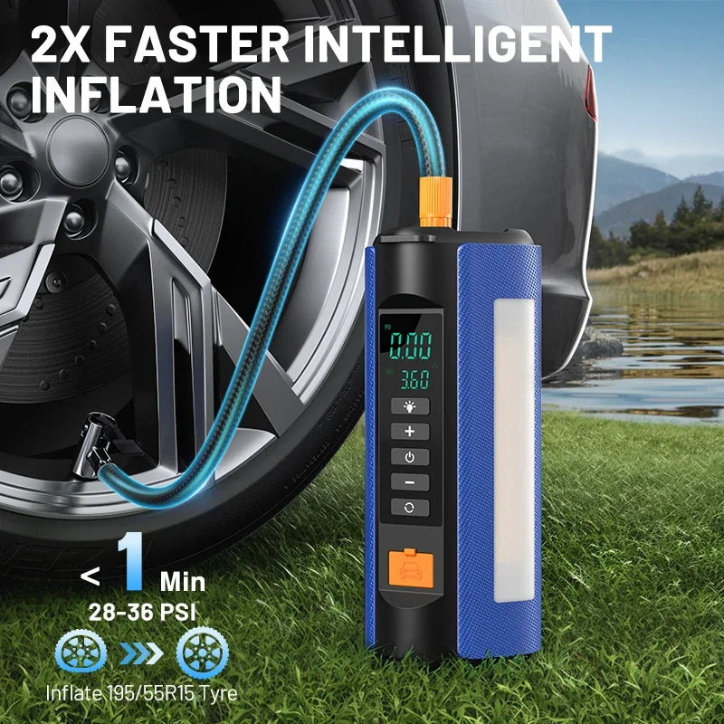 BUVAYE 2000A Professional Car Battery Jump Starter with Built-in 150PSI Air Pump and USB Power Bank for 12V Vehicles