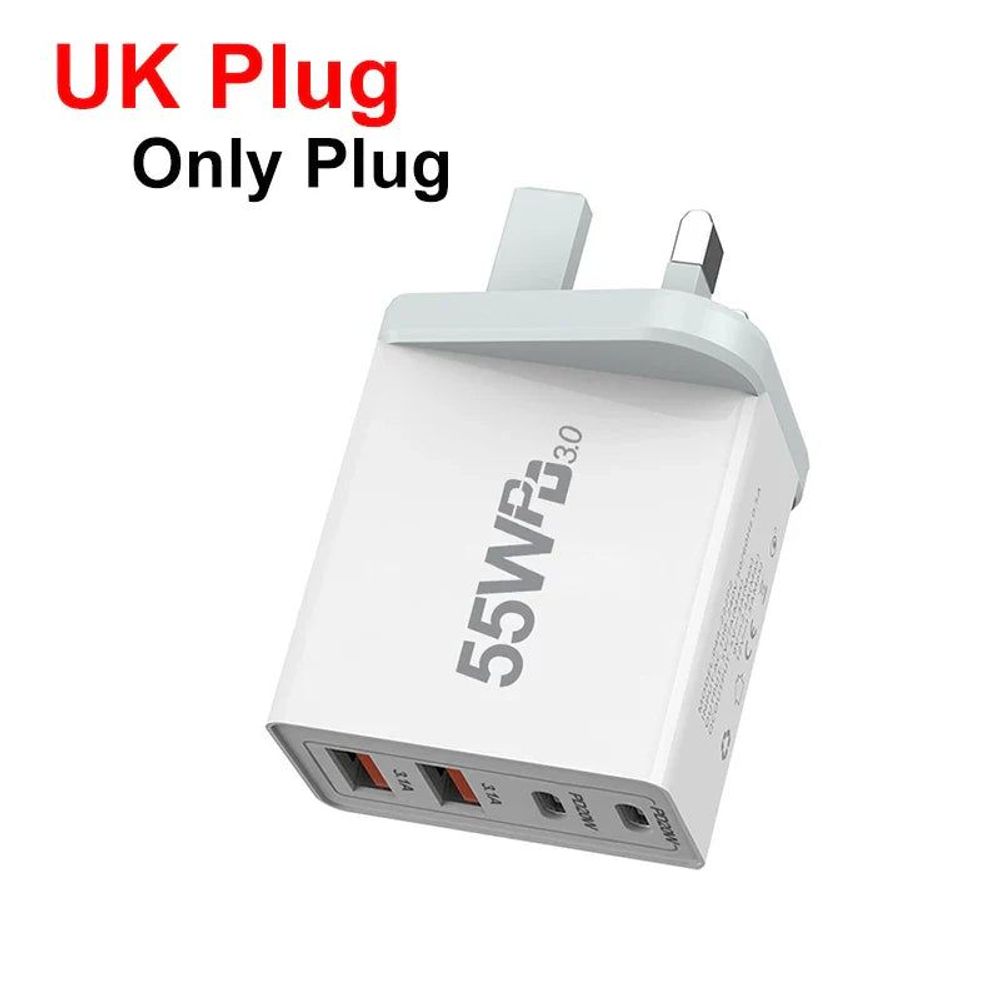 High-Efficiency Quick Charge 3.0 USB Wall Charger with International Plugs for Type C Devices Uk Plug--55W