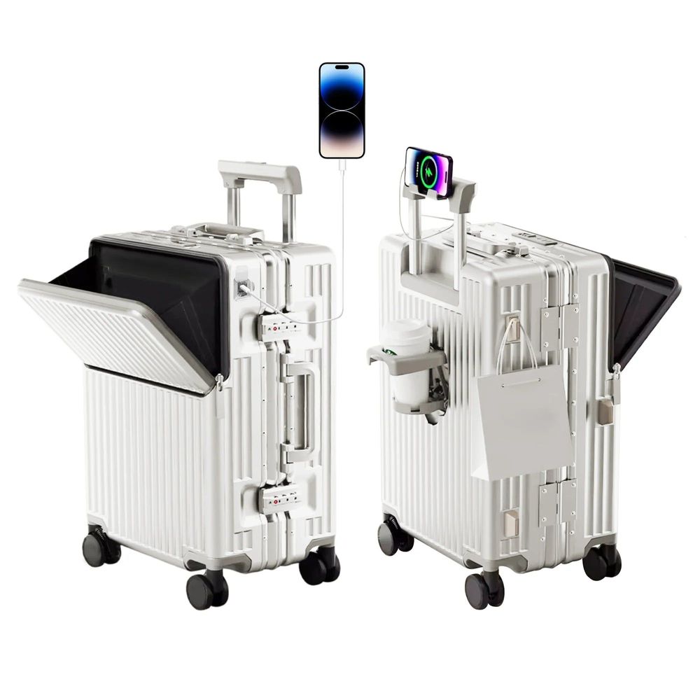AIWEINY 2025 Aluminum Frame Hard Shell Suitcase White