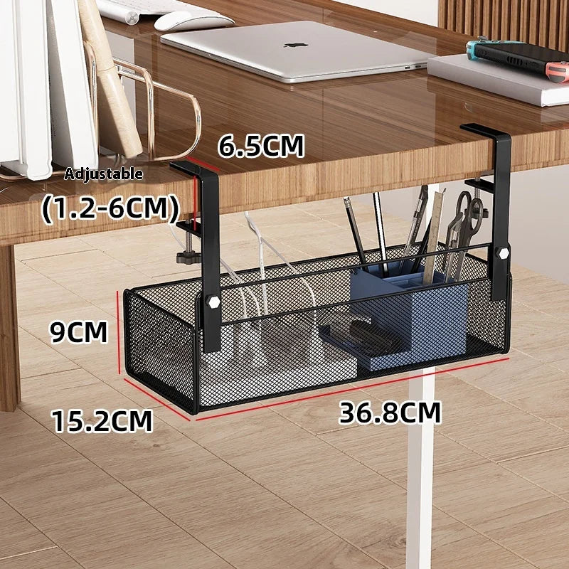 Adjustable Under-Desk Cable Management Tray with Clamp Mount for Professional and Home Environments Black (Small Clamp)
