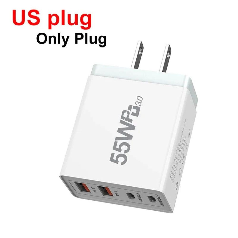 High-Efficiency Quick Charge 3.0 USB Wall Charger with International Plugs for Type C Devices Us Plug--55W