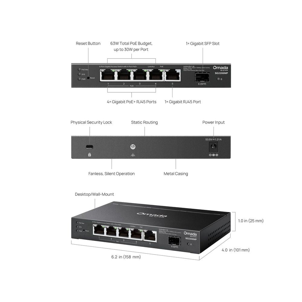 TP-Link SG2206MP Omada Access 6-Port Gigabit Switch with 4-Port PoE+