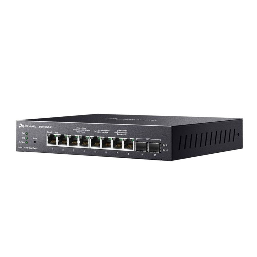 TP-Link Omada smart switch side view with ventilation slots and front port row