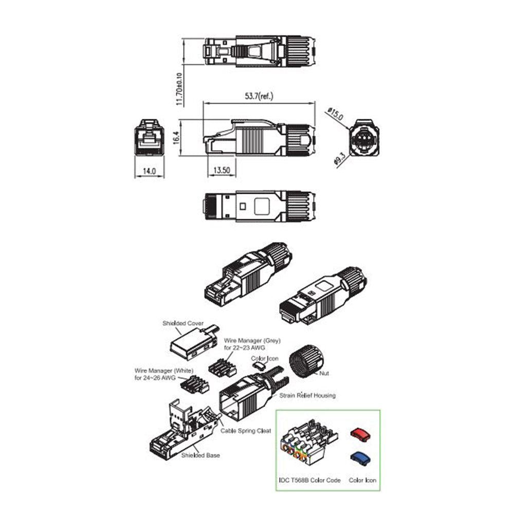 P1R45M-C6AS - ONE field terminated RJ45 Connector tool-less plug/male (P1R45M-C6AS) – Kordz