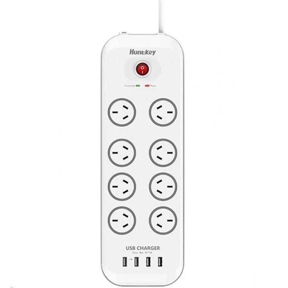 Huntkey SAC807 8 Outlet Surge Protected Powerboard with 4 USB Charging Ports Output:5V, 4A Default Title