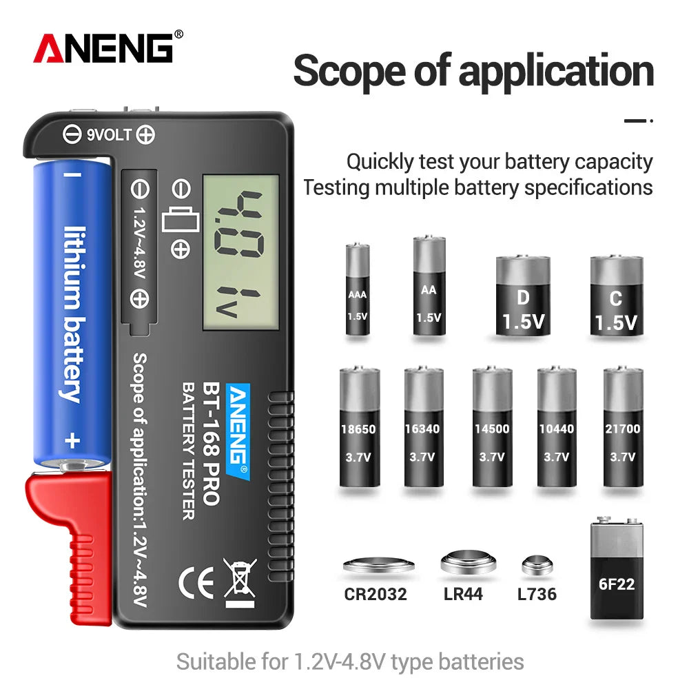 ANENG BT-168 PRO Digital Battery Tester: Accurate Capacity Assessment for AAA, AA, C, D, 9V, and Button Cells Default Title