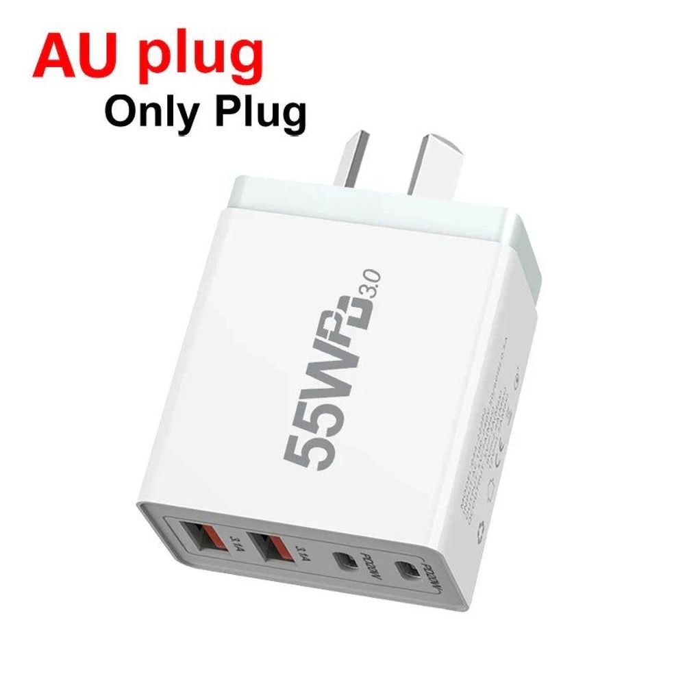 High-Efficiency Quick Charge 3.0 USB Wall Charger with International Plugs for Type C Devices Au Plug--55W