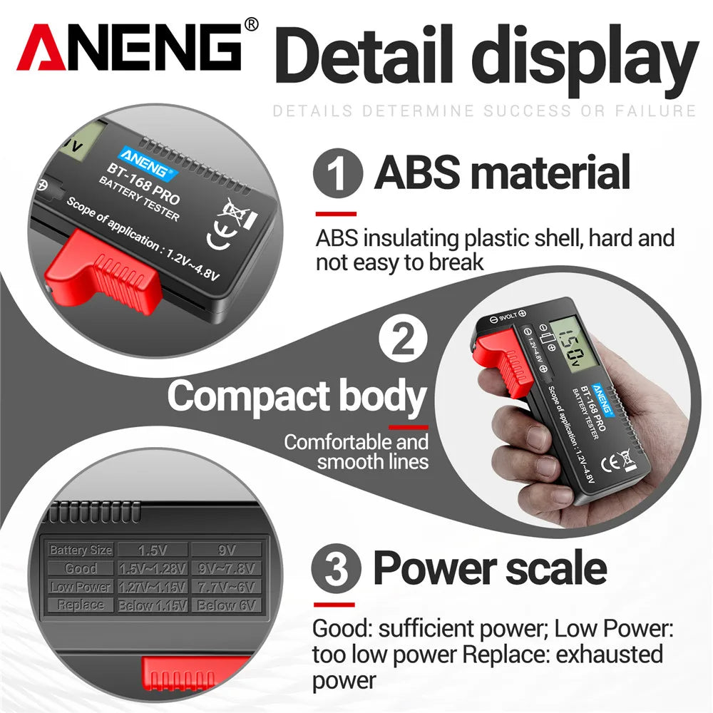 ANENG BT-168 PRO Digital Battery Tester: Accurate Capacity Assessment for AAA, AA, C, D, 9V, and Button Cells