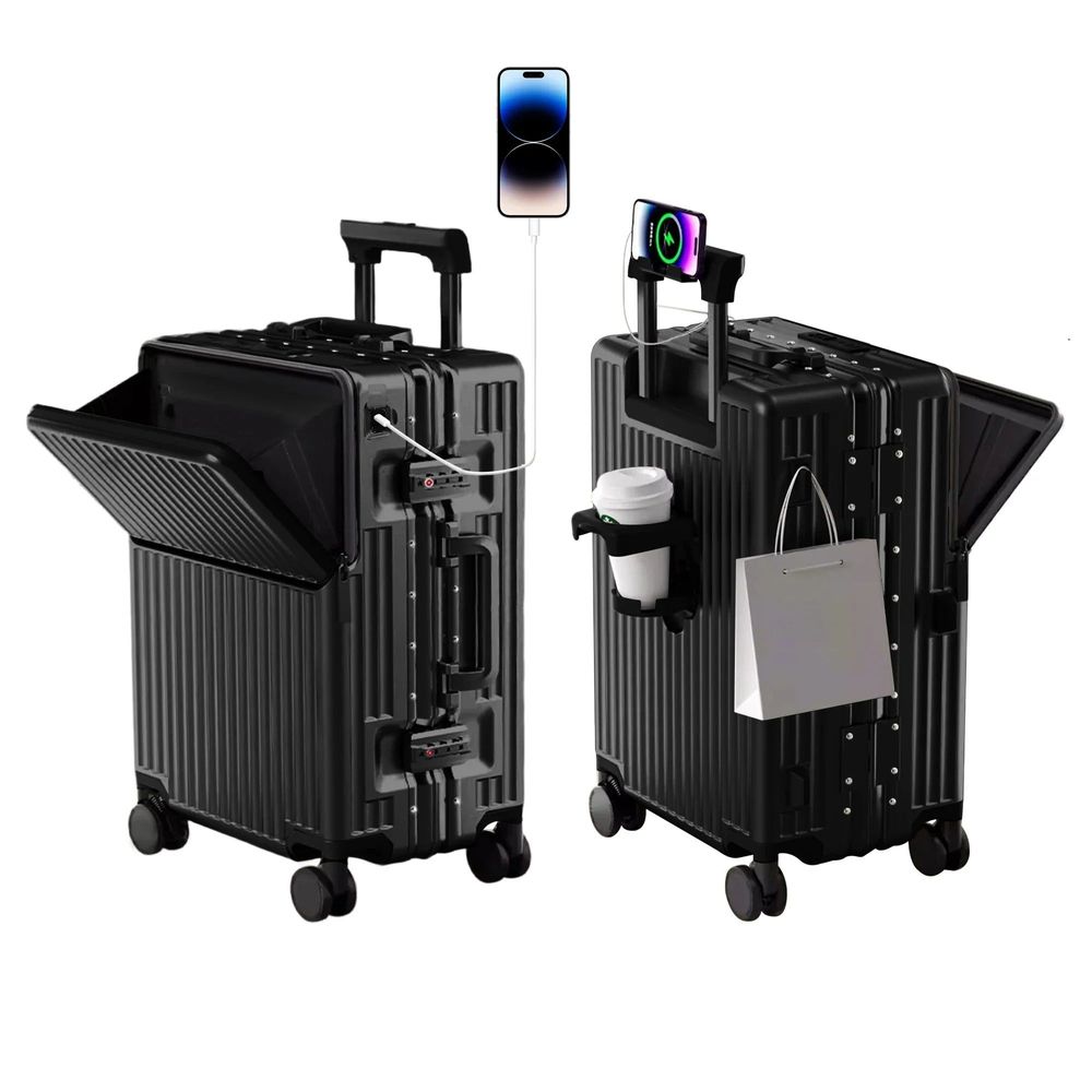 AIWEINY 2025 Aluminum Frame Hard Shell Suitcase Black