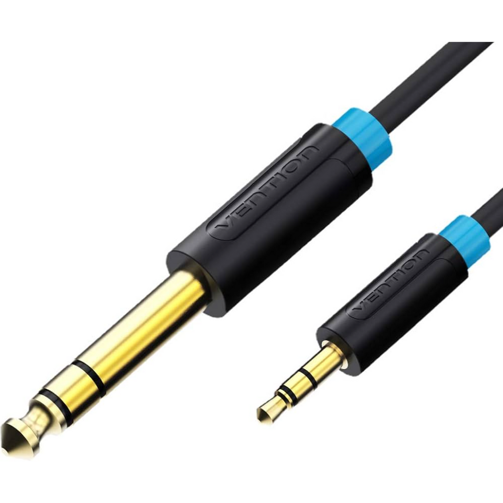 Black Vention audio cable with gold 3.5mm to 6.35mm male plugs