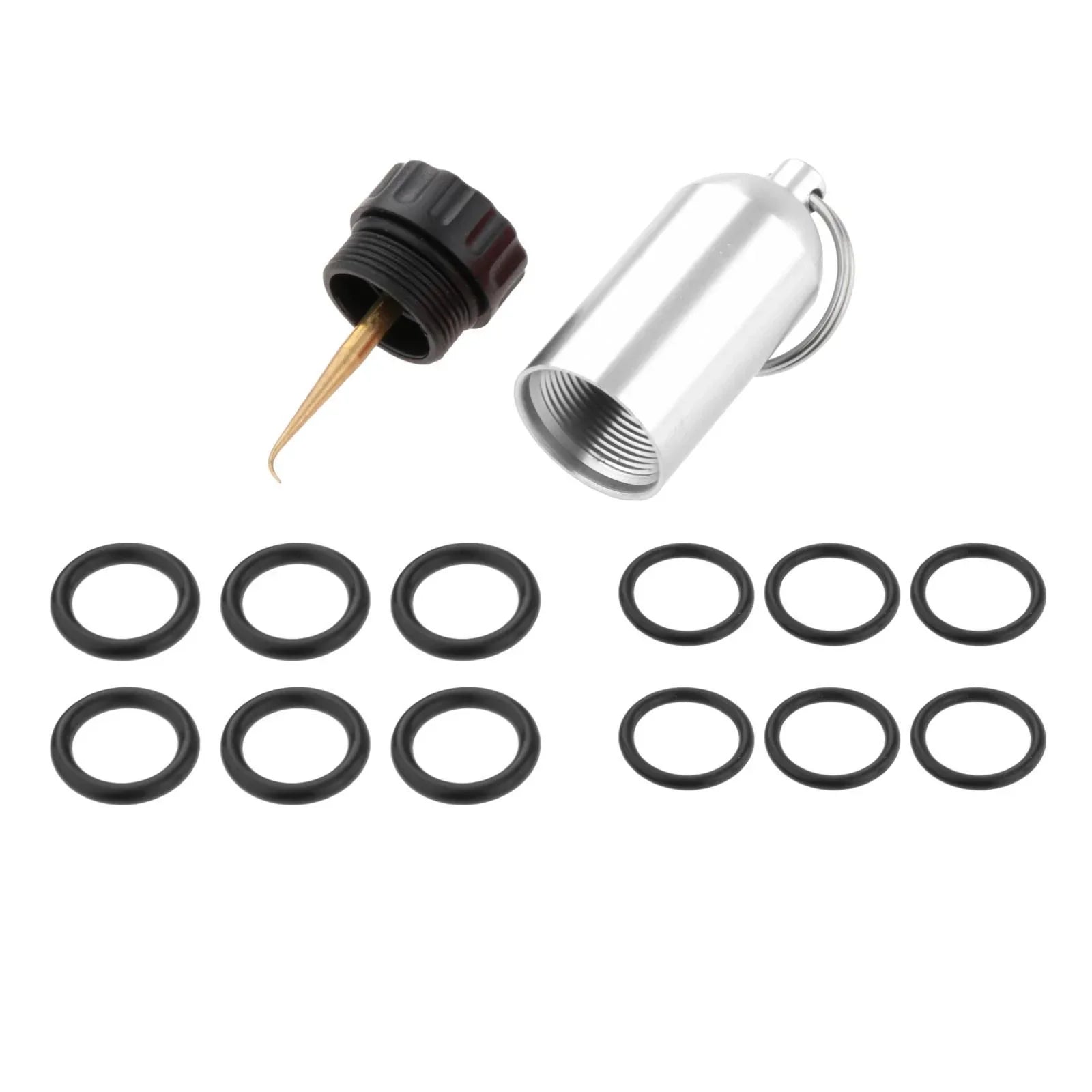 Spare O-Rings and Brass Pick Key Ring Silver