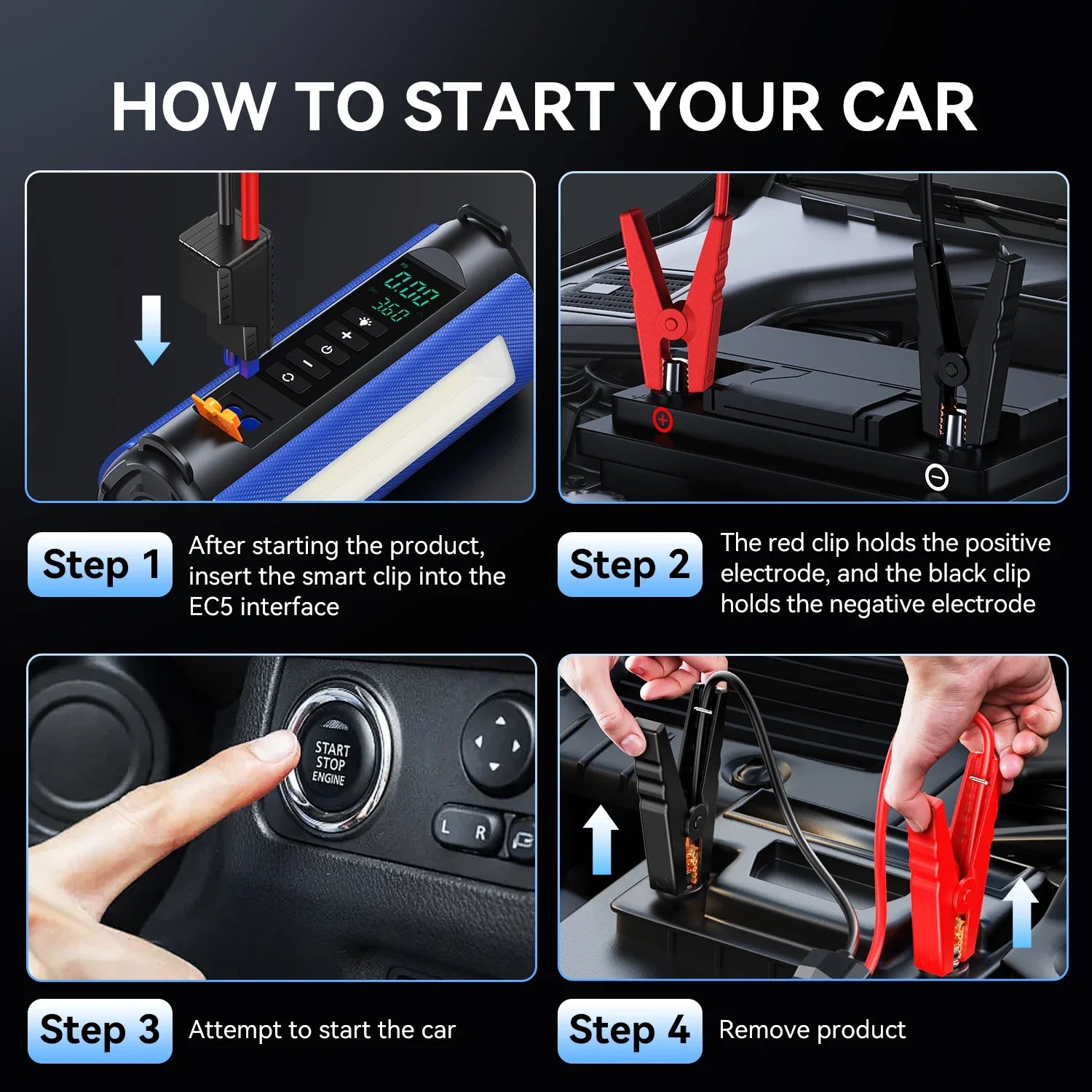 BUVAYE 2000A Professional Car Battery Jump Starter with Built-in 150PSI Air Pump and USB Power Bank for 12V Vehicles