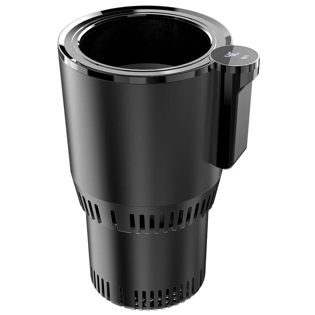 12V Dual Function Car Beverage Holder with Digital Display - Heating and Cooling Electric Cup for Fast Temperature Control Black