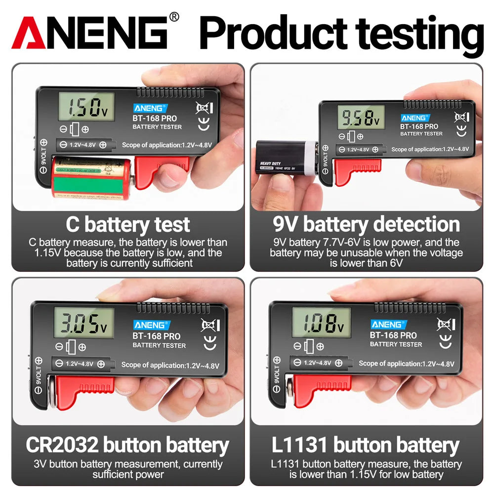ANENG BT-168 PRO Digital Battery Tester: Accurate Capacity Assessment for AAA, AA, C, D, 9V, and Button Cells