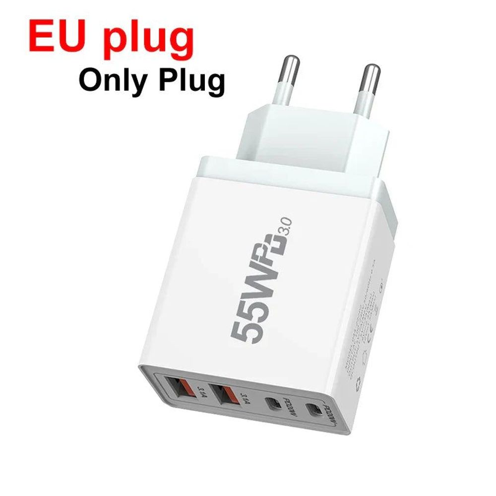 High-Efficiency Quick Charge 3.0 USB Wall Charger with International Plugs for Type C Devices Eu Plug--55W