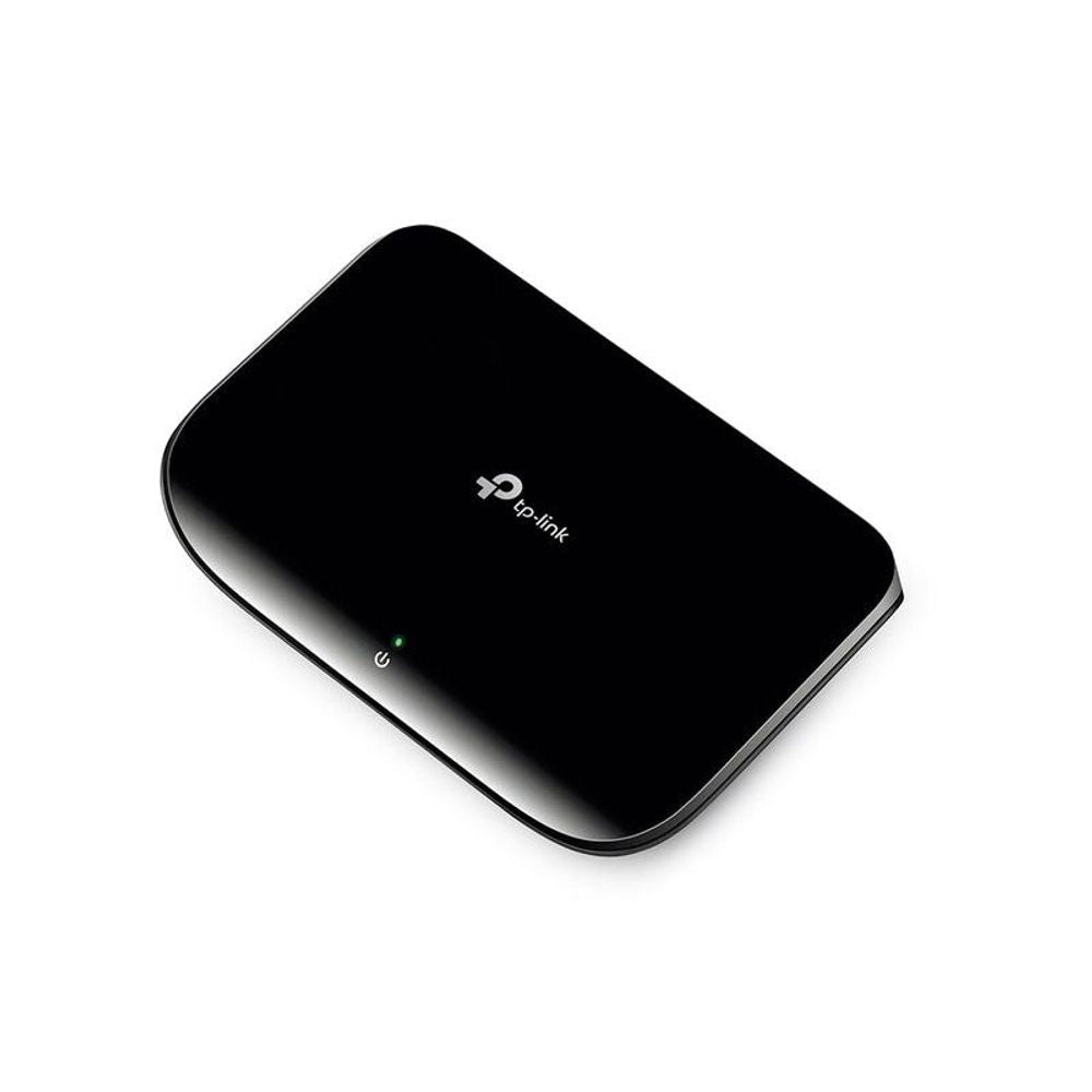 TP-Link 5-port gigabit switch, black rounded chassis with status LED