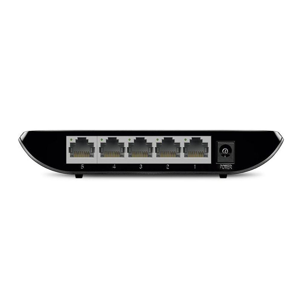 TP-Link 5-port gigabit switch, rear panel with five Ethernet ports and power input