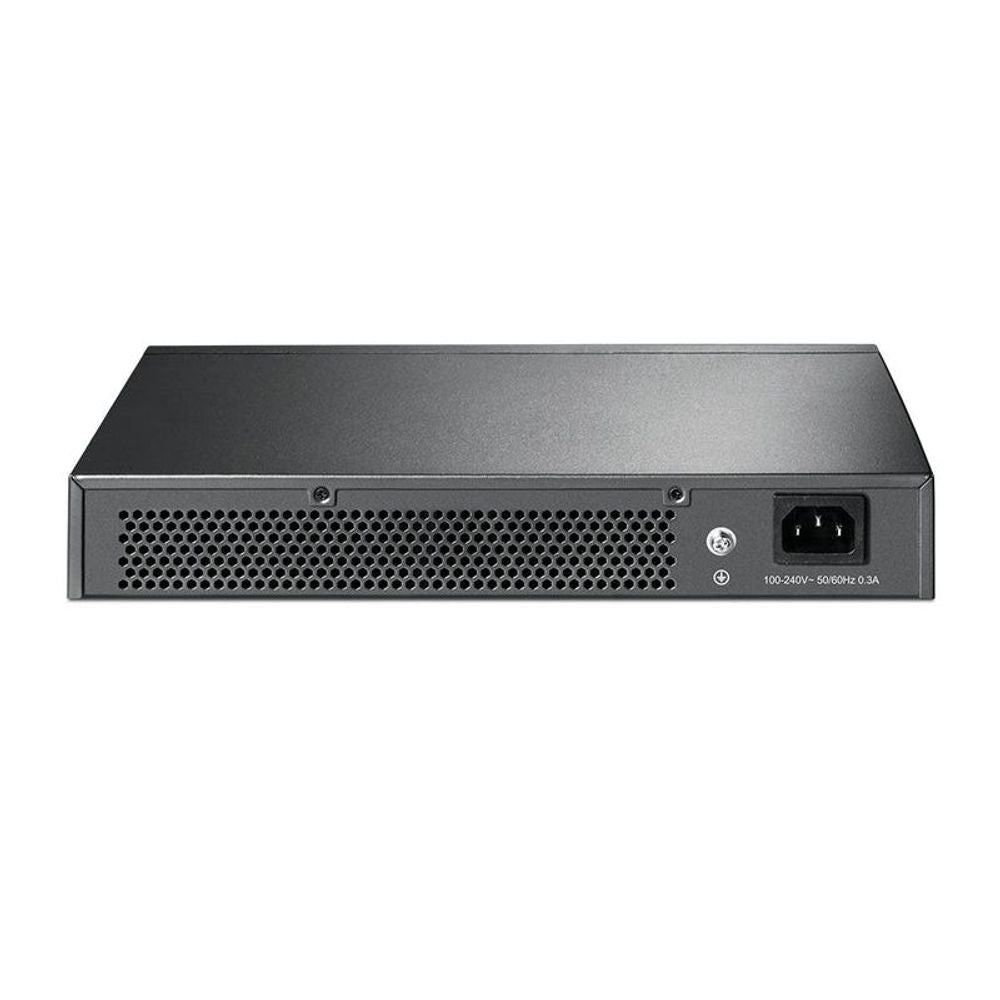 TP-Link 16-port gigabit smart Ethernet switch, rear with vent grille and power port