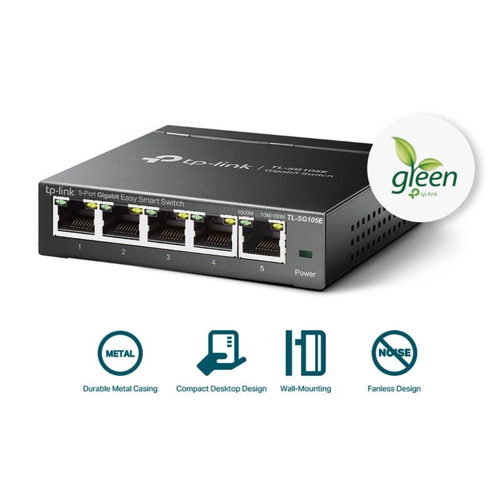 TP-Link 5-port gigabit smart switch with vented metal casing and rear ports