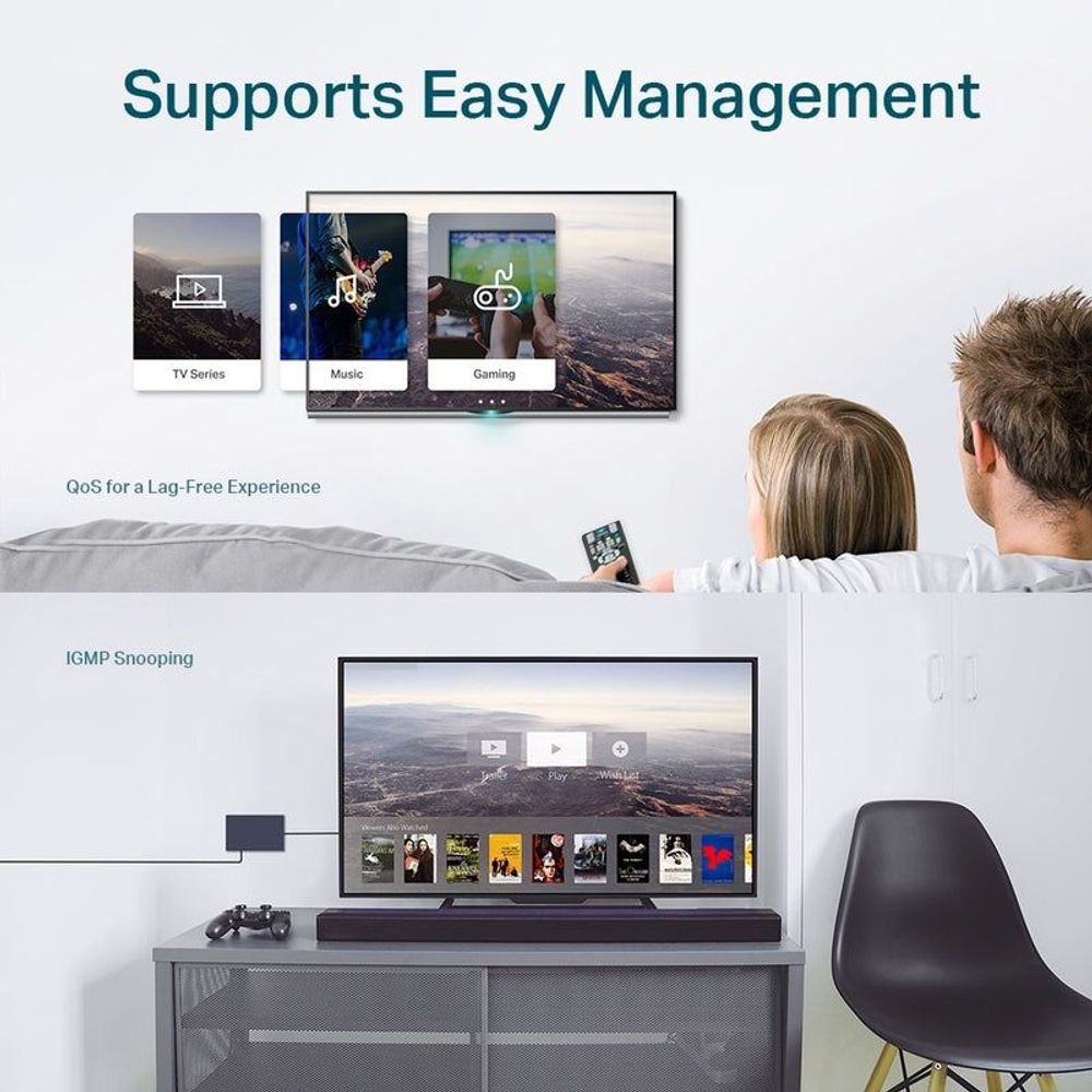 TP-Link 5-port gigabit smart switch featured with easy management in a home setup