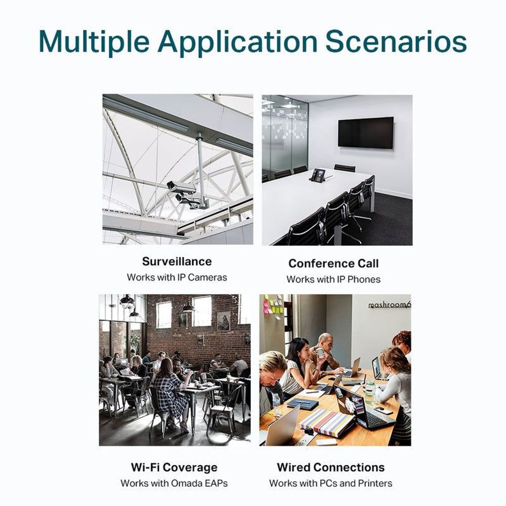 Gigabit Ethernet switch application scenarios graphic for surveillance, calls, and wired links