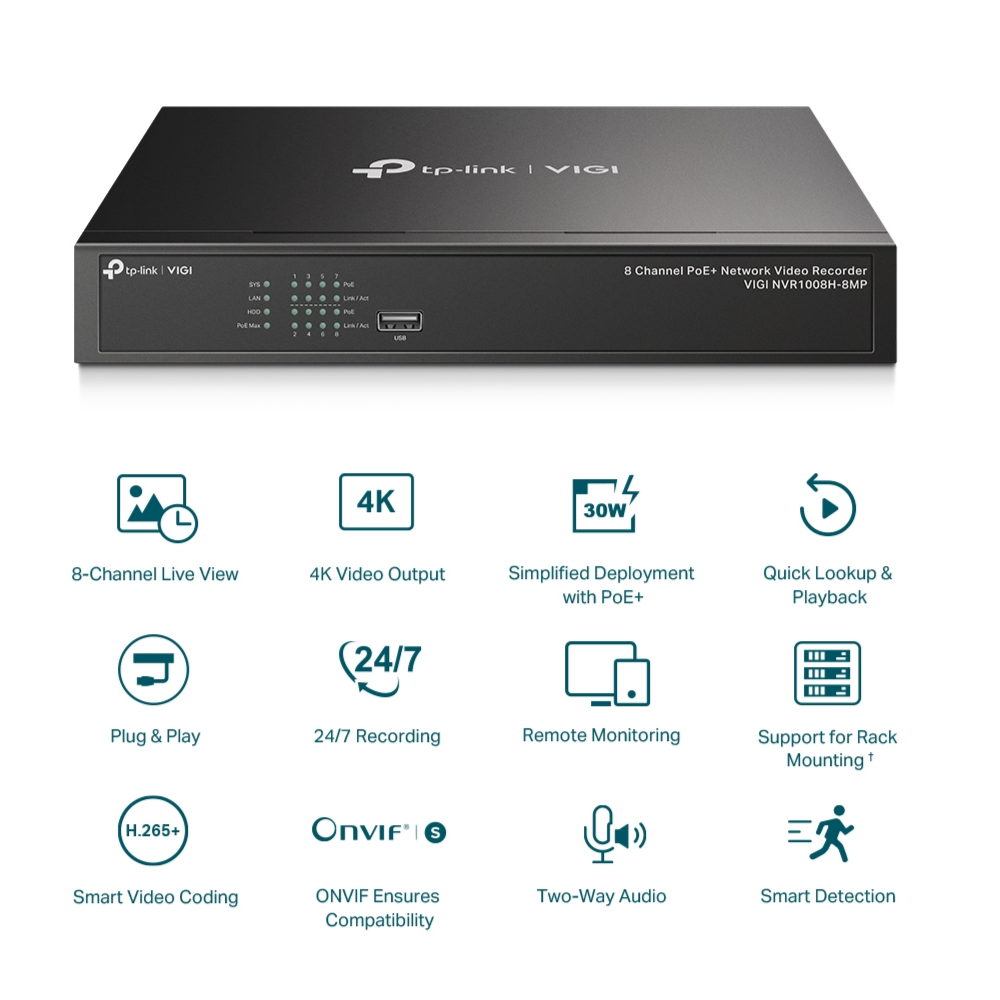 TP-Link Surveillance Kit - 8ch NVR + 2TB HDD + 4x Turret Cameras