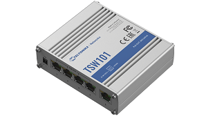 Teltonika TSW101 4+1 Port Gigabit Unmanaged 9 - 30V DC in to 802.3af/at PoE Out Switch for Solar and Automotive Applications