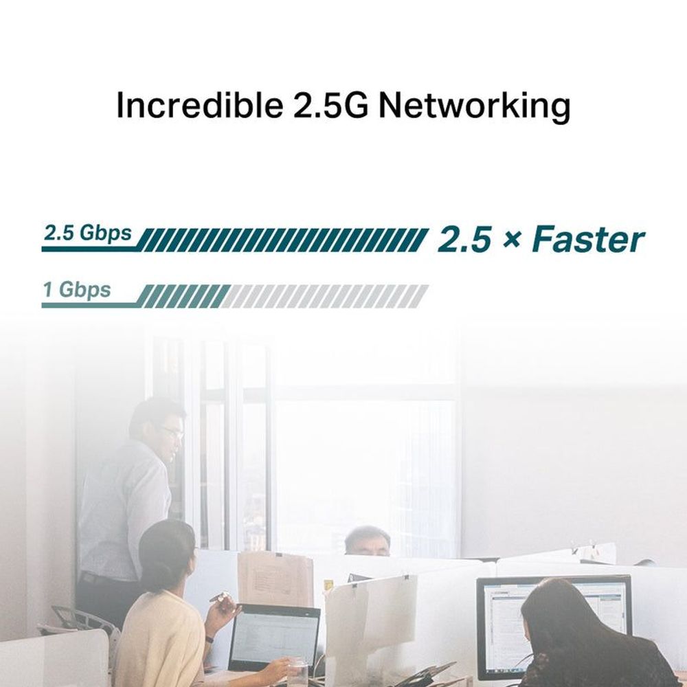 TP-Link TX201 adapter speed feature graphic: 2.5Gbps networking