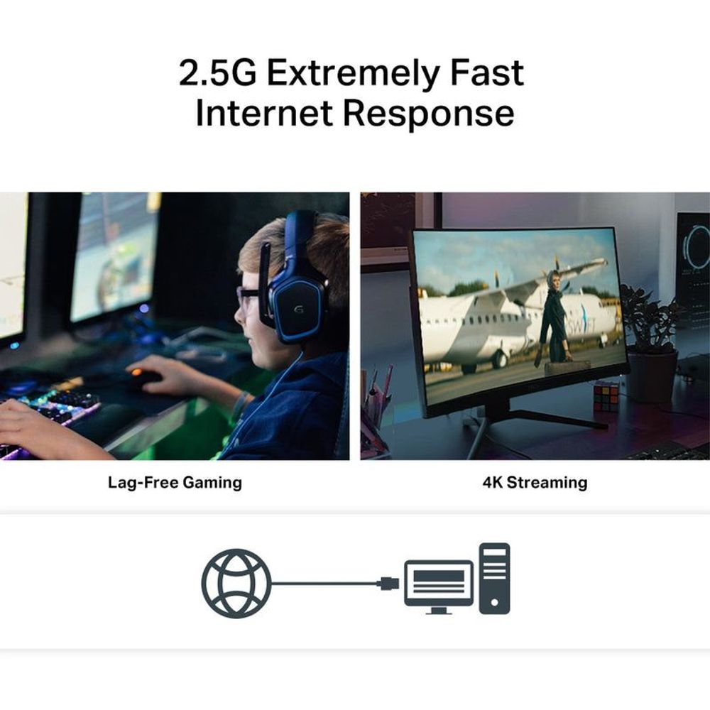 TP-Link TX201 adapter feature graphic: 2.5G extremely fast internet response