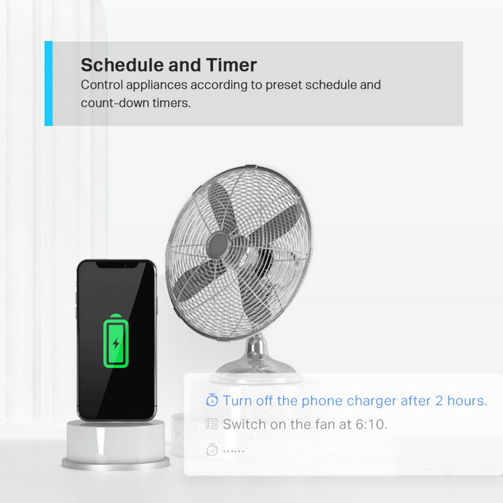 Mini smart Wi‑Fi socket with schedule and timer shown on a smartphone