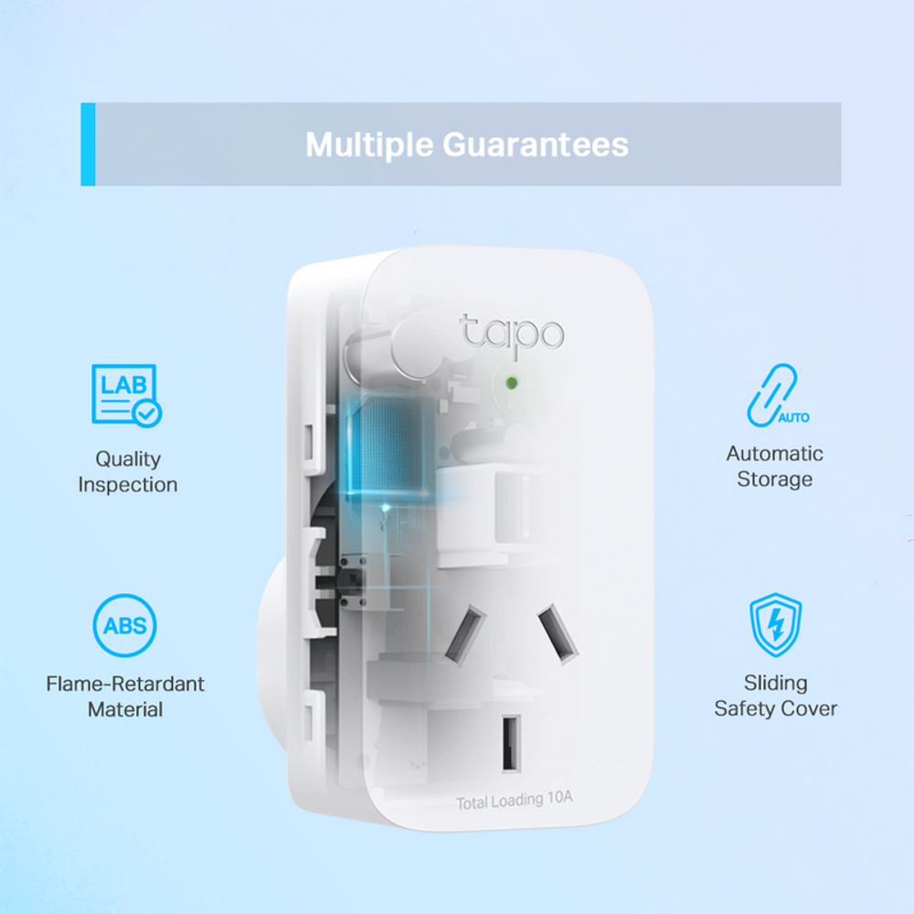 Transparent interior view of white Tapo mini smart Wi‑Fi socket with safety cover