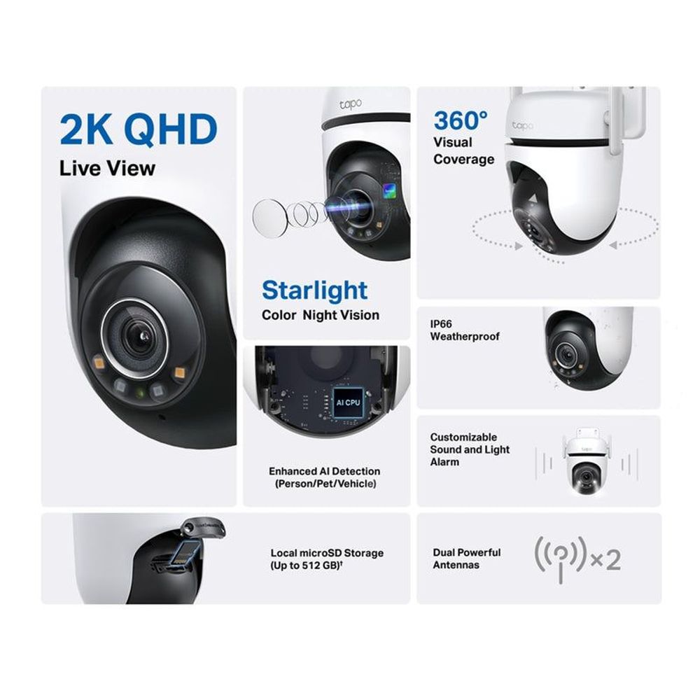 TL-TAPOC520WS - TP-Link Tapo C520WS Outdoor Pan/Tilt Security Wi-Fi Camera, 2k, 1080P, 360° horizontal & 130° vertical , Power : AC Adapter