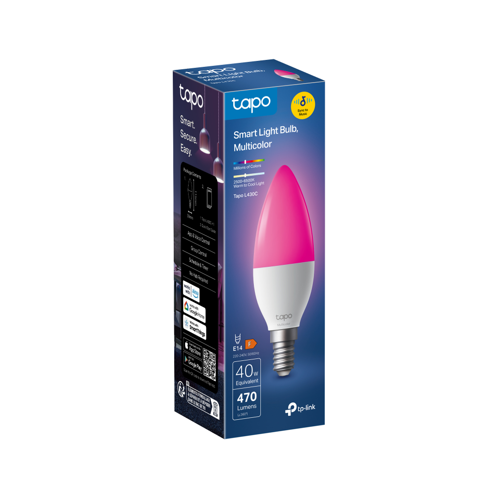 TP-Link Tapo L430C Smart Wi-Fi Candle Light Bulb, Multicolour