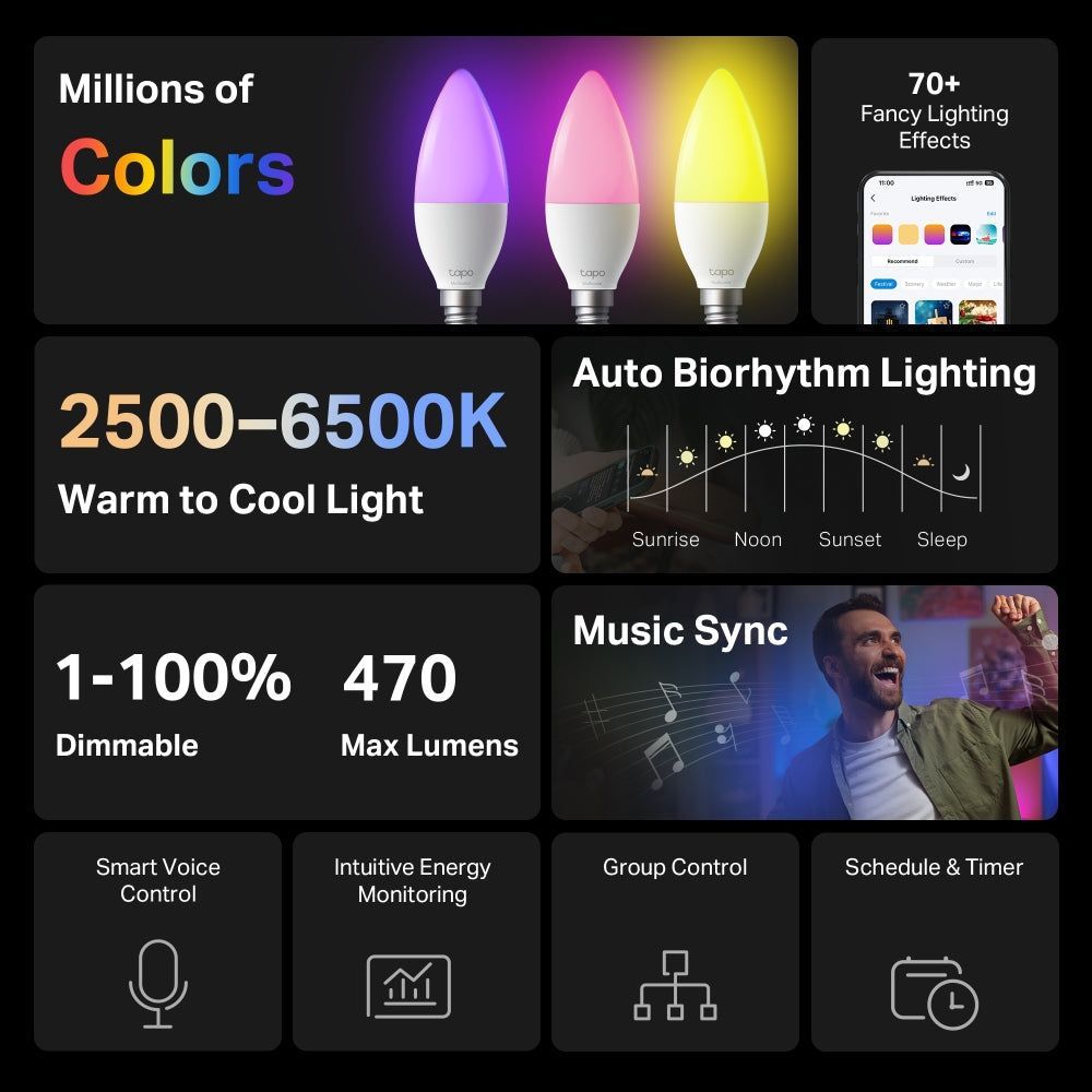 TP-Link Tapo L430C Smart Wi-Fi Candle Light Bulb, Multicolour