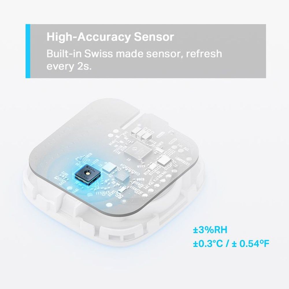 White temperature and humidity sensor with exposed internal circuit board detail