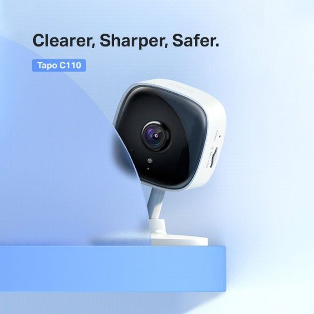 Indoor Wi‑Fi security camera on white base, angled for clear indoor monitoring