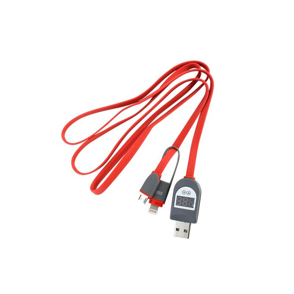 USB-M-L-RED - 2in1 USB to MicroUSB or iPhone Lightning Cable with LCD