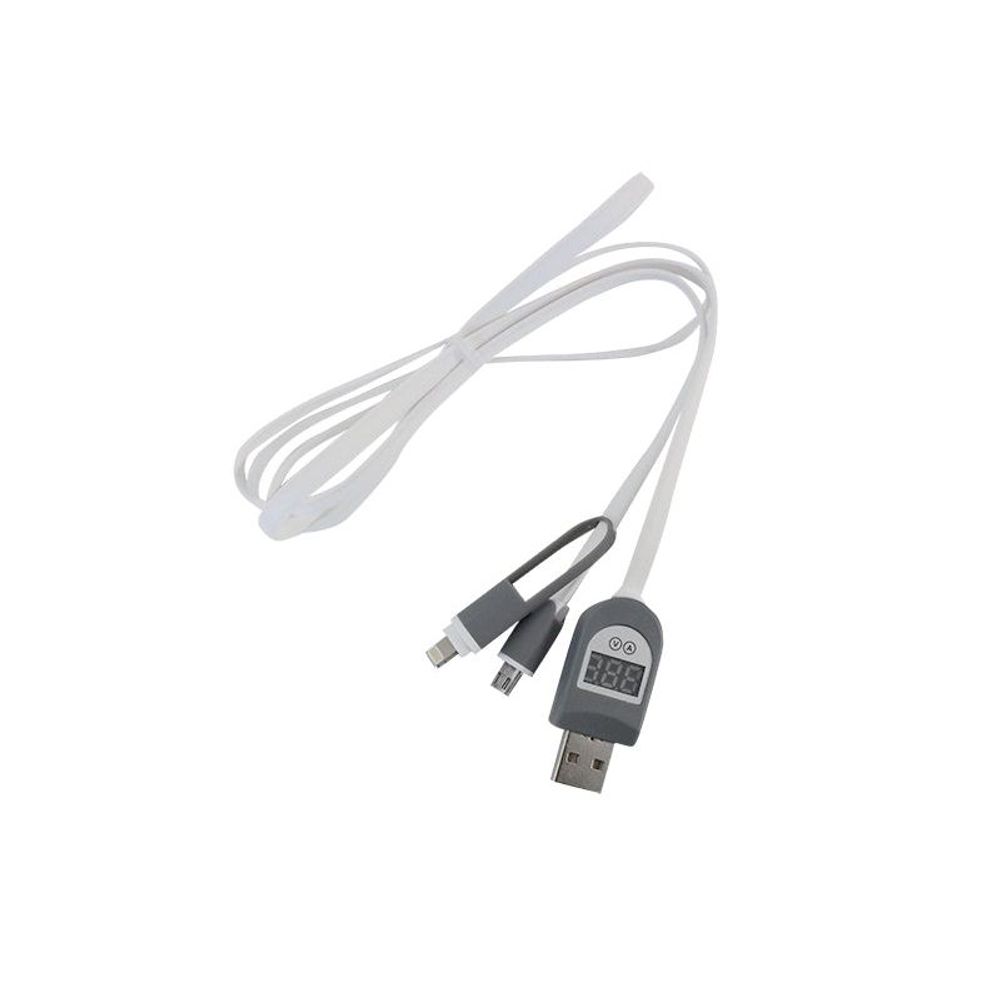USB-M-L-WHITE - 2in1 USB to MicroUSB or iPhone Lightning Cable with LCD