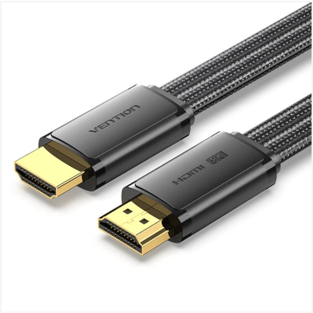 VEN-ALKBH - Flat Nylon Braided HDMI-A Male to Male 8K HD Cable 2M Black