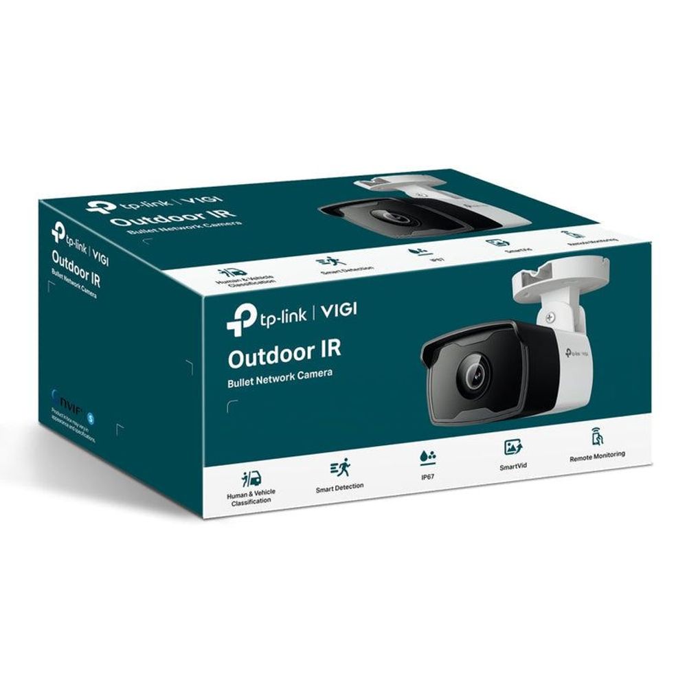 tp-link VIGI Outdoor IR bullet network camera retail box in teal and white