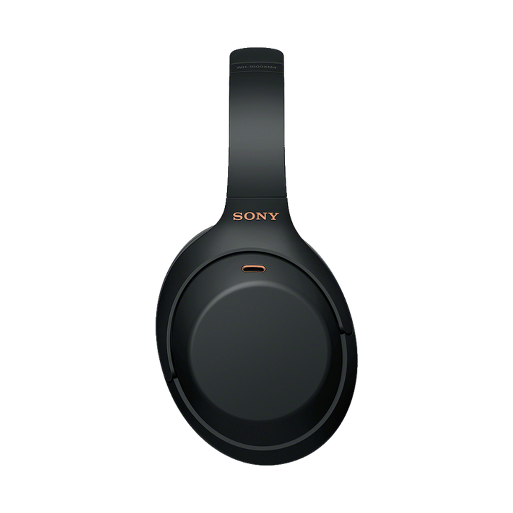 Black over-ear headphones shown from the front with visible headband and earcup