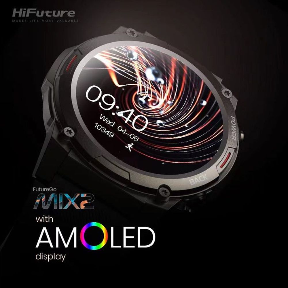 HIF81008 - HiFuture FutureGo MIX2 outdoor bluetooth calling smartwatch, 1.43 " AMOLED Display, Black