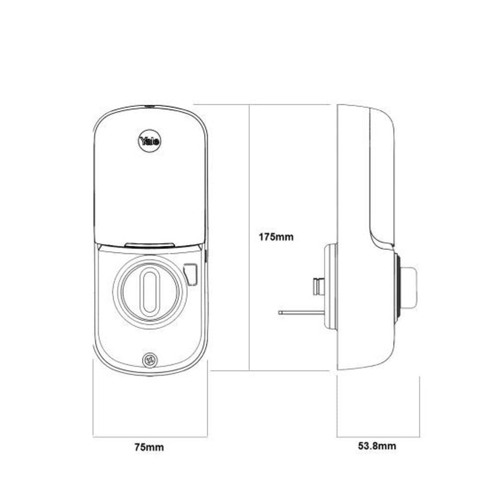 Lock dimensions diagram with top view, side view, and measurements
