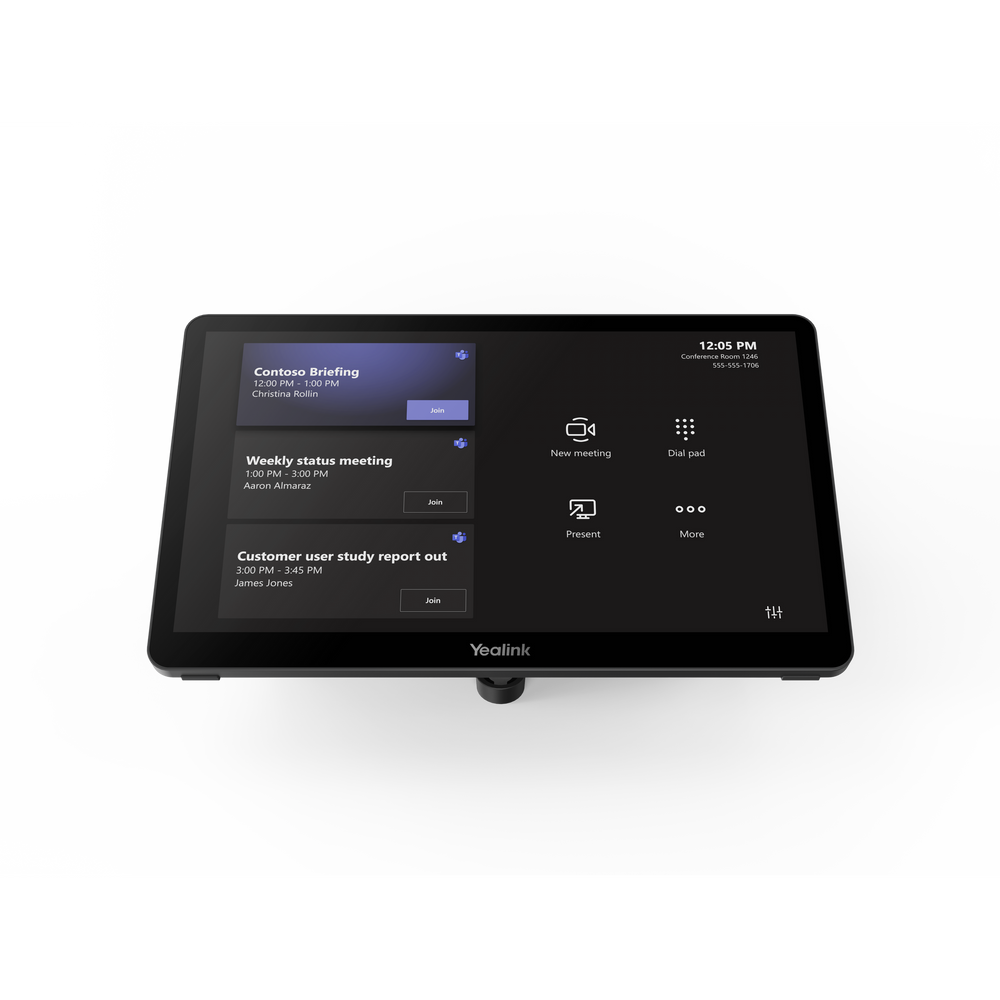 11.6-inch Yealink extended touch console with touchscreen display, front on stand