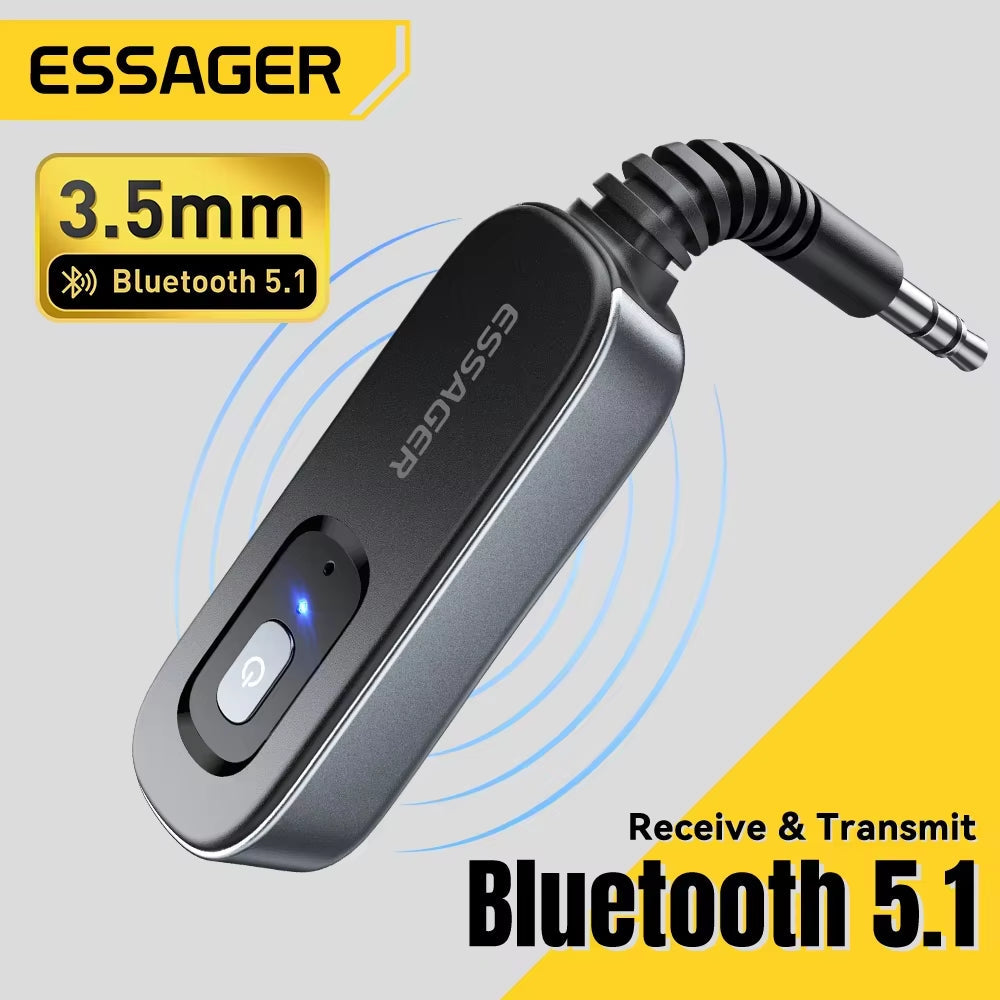 Bluetooth 5.1 Audio Receiver and Transmitter with 3.5mm AUX and Microphone for Wireless Stereo Music Streaming