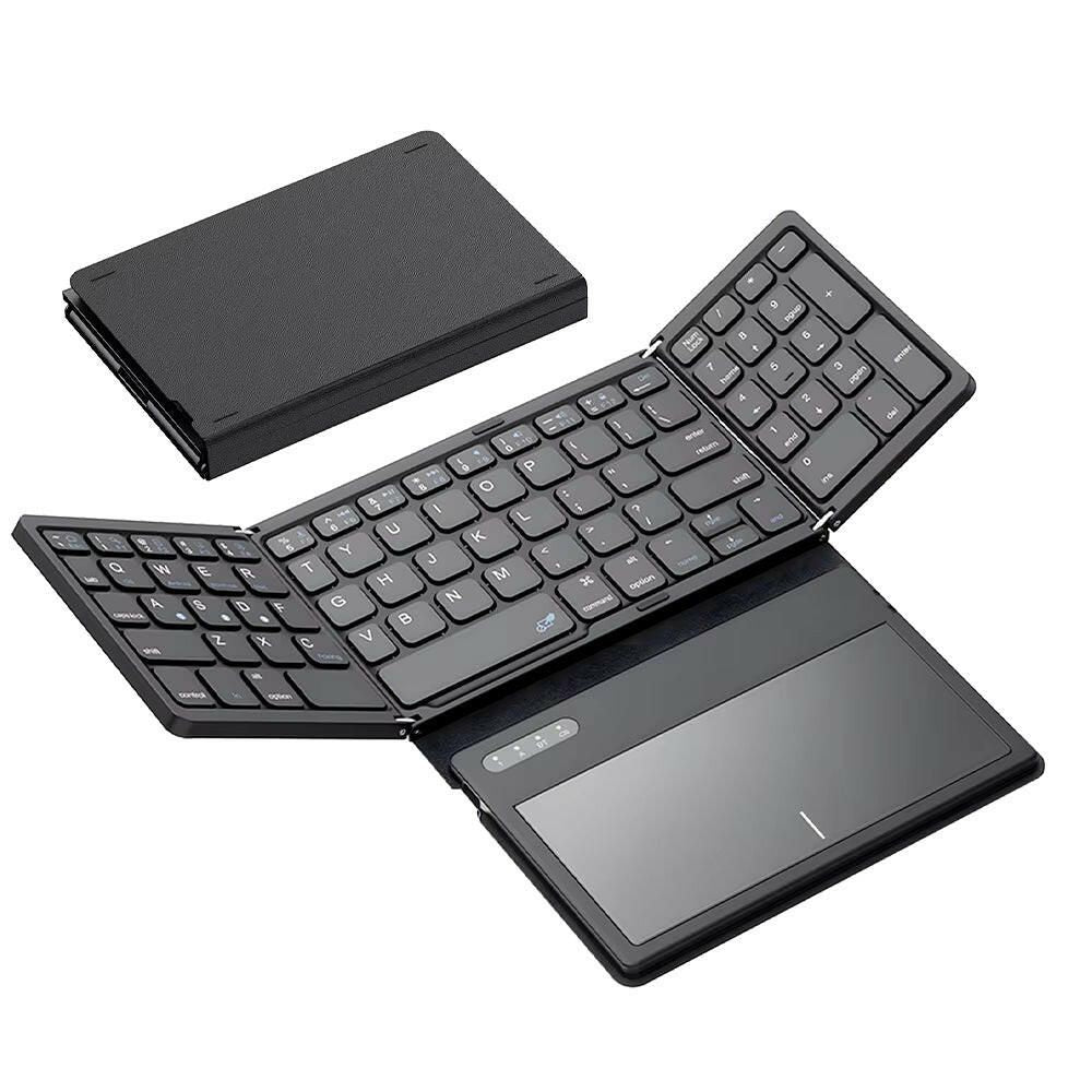 Portable Quadruple Folding Wireless Bluetooth Keyboard with Integrated Touchpad for Tablets and Smartphones B055-En-B