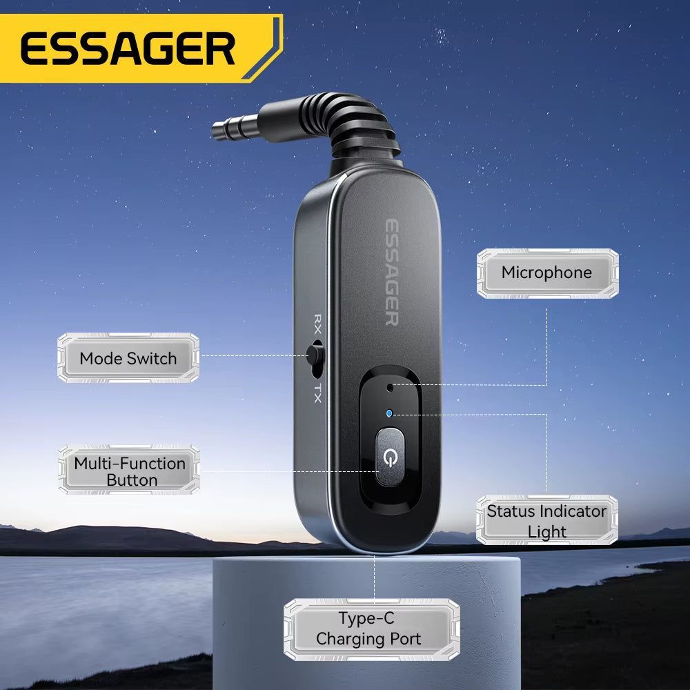 Bluetooth 5.1 Audio Receiver and Transmitter with 3.5mm AUX and Microphone for Wireless Stereo Music Streaming